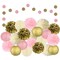 EpiqueOne 22 Pcs Mixed Pink, Gold & Ivory Party Decorations By Epique Occasions–Set Of Hanging Tissue Paper Flower Pom Poms, Lanterns & Honeycomb Balls For Girl Birthday Wedding & Party Décor Supplies